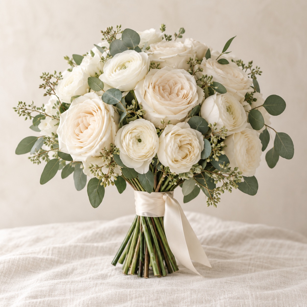 Fictional ivory and sage bridal bouquet