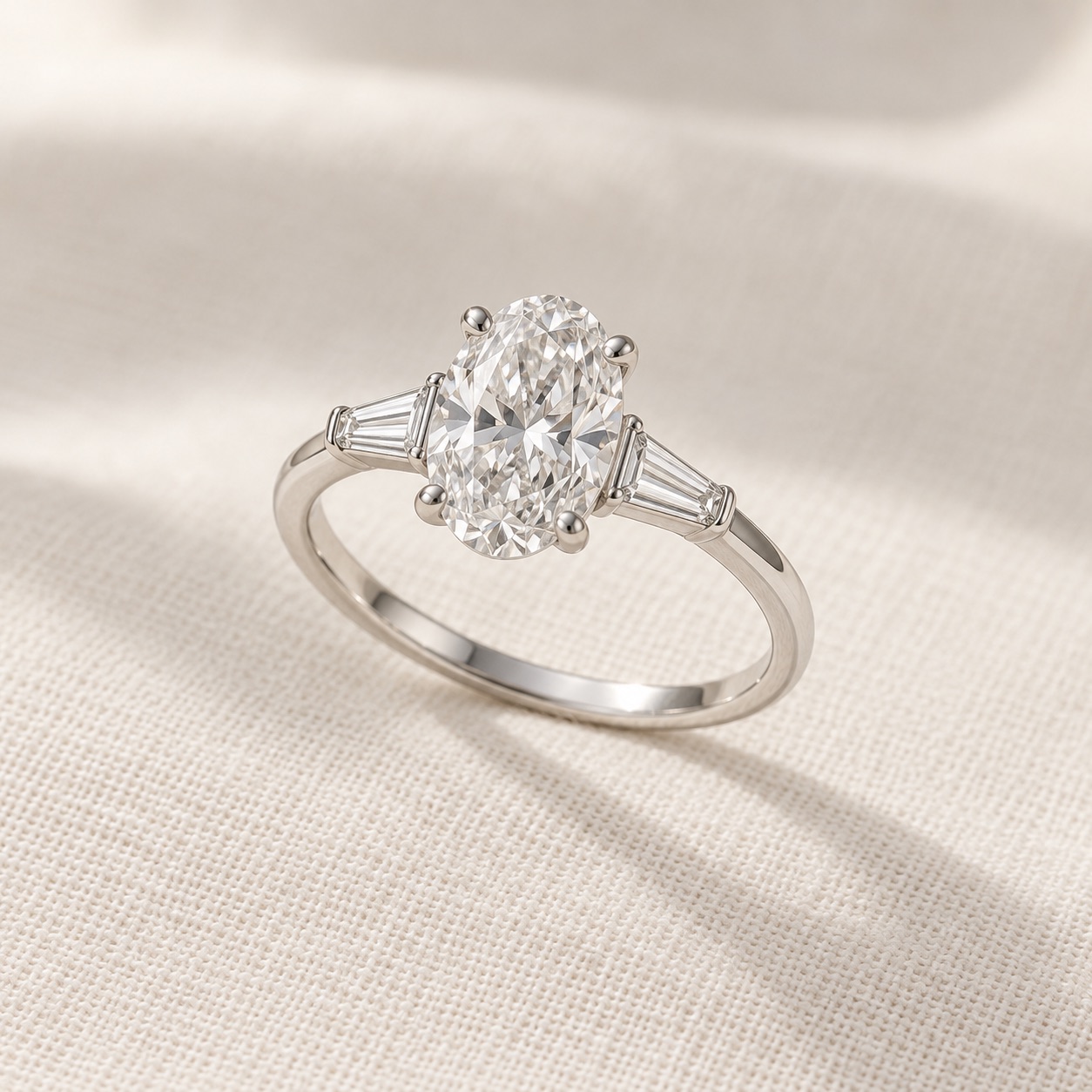 Fictional oval platinum engagement ring